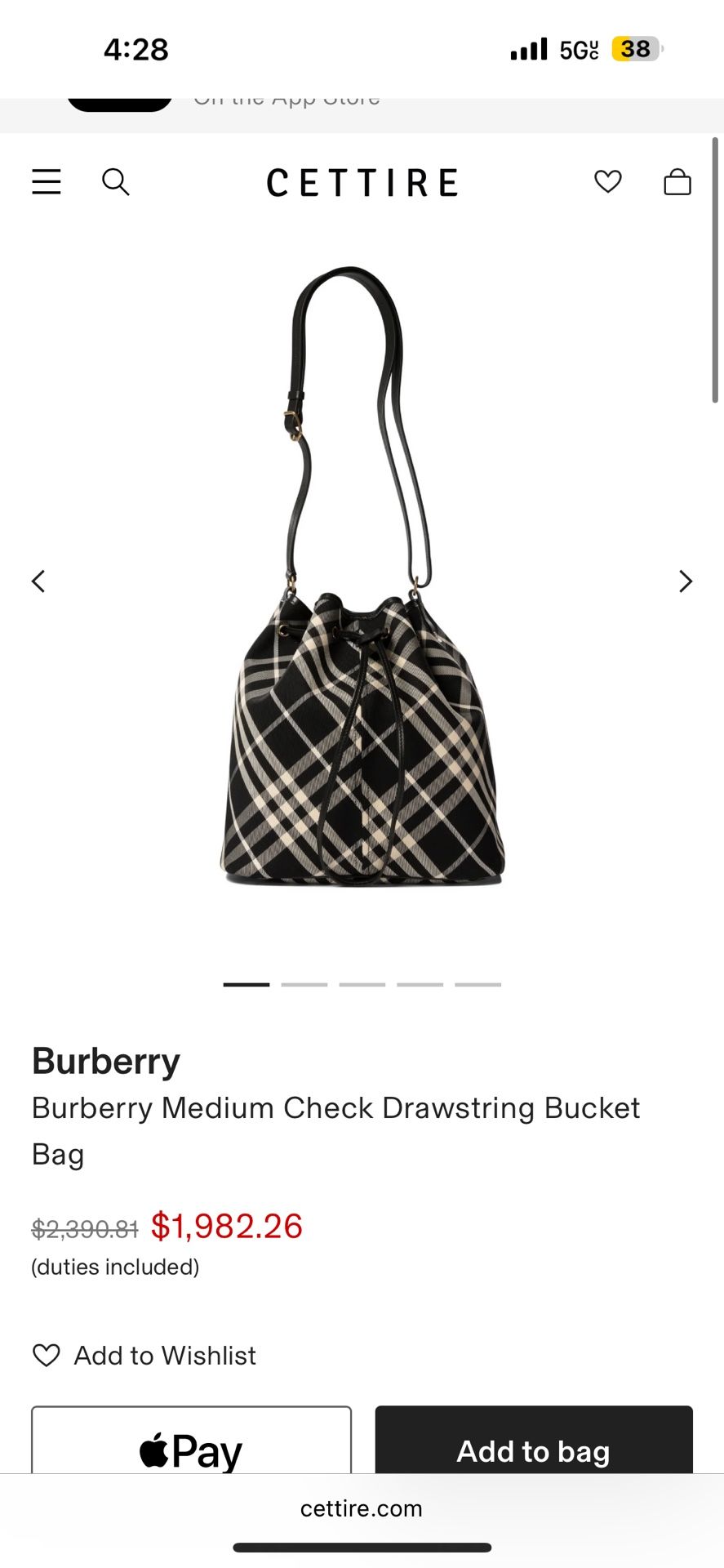Burberry Medium Check Drawstring Bucket Bag