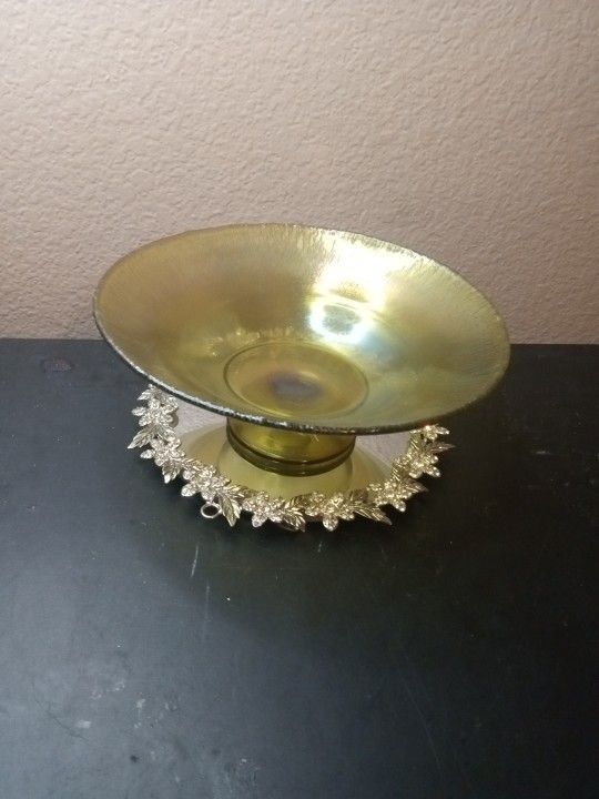 HTF Signed Louis Comfort Tiffany Favrile Iridescent Stretch Glass 8" Pedestal Bowl