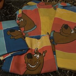 4 Vintage 1999 The Many Faces Of Scooby Doo From Dan River Bed Sheets ( 2 Small, One Fitted, One Flat )  