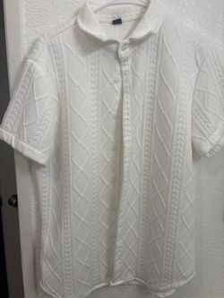 White Cable Knit Button-Up Short Sleeve Top