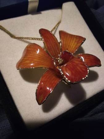 Real ORCHID 24kt Plated NECKLACE / BROOCH