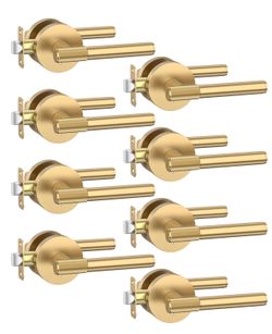 Asidrama 8 Pack Champagne Bronze Privacy Door Handles, Door Lever With Door Knobs Indoor For Bedroom Or Bathroom, Heavy Duty Door Handles Interior Wit