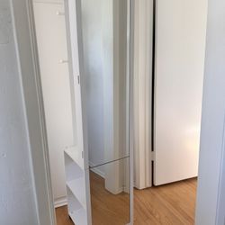 Rotating Mirror Jewelry & Makeup Organizer with Shelves and Hooks