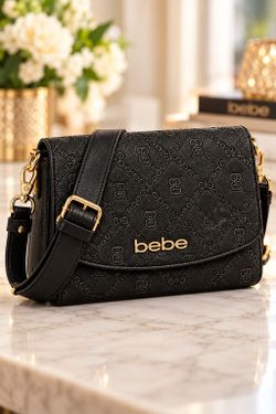 NWT bebe Celia Monogram Flap Crossbody Black MSRP $79