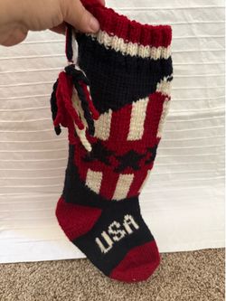 hand knit vintage Christmas USA Stocking