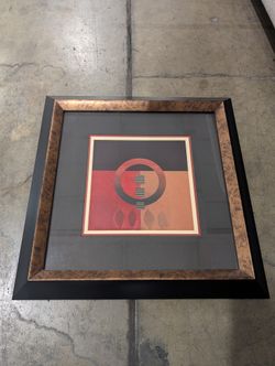 Geometric Abstract Framed Art with Wood-Look Frame