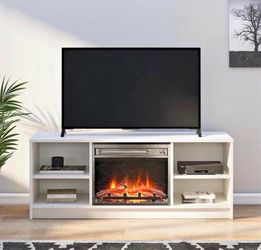 Fireplace TV Stand, for TVs up to 55", White