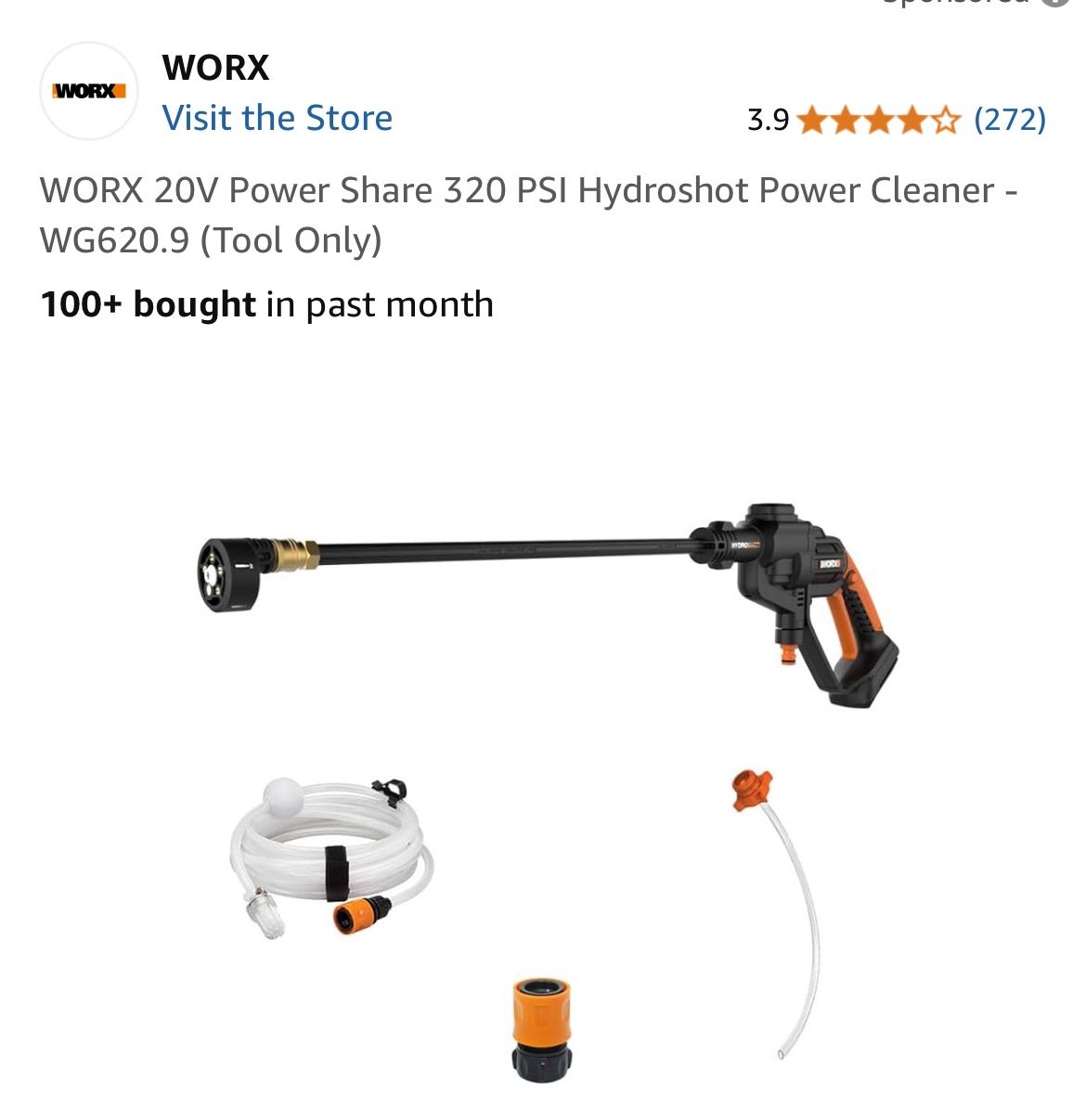 WORX 20V Power Share 320 PSI Hydroshot Power Cleaner - WG620.9 (Tool Only)