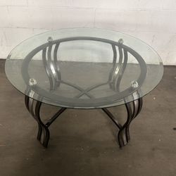 36” Round Metal With Glass Coffee Table.