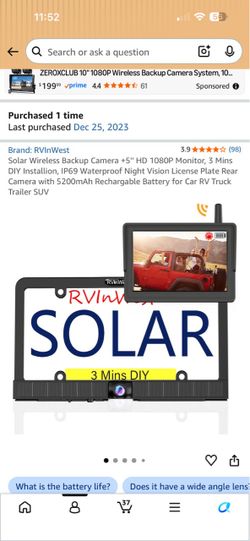 Solar Wireless Backup Camera