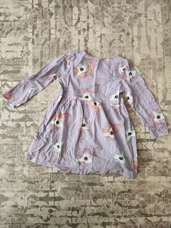 H&M Girls 3/4T Purple Unicorn Print A-Line Long Sleeve Knit Ruffle Dress