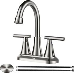 4 Inch Bathroom Faucets for Sink 3 Hole, Faucet for Bathroom Sink with Pop-up Drain & Supply Hoses, 2-Handle 360 Swivel Spout Stainless Steel Lead-Fre