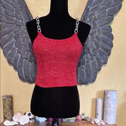 The Ragged Priest Red Chain Strap Knit Crop Top 