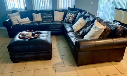 Bernhardt Leather Sectional With Ottoman