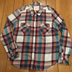 Juniors Sonoma Plaid White Snap Button Down Dual Pockets Shirt - Small