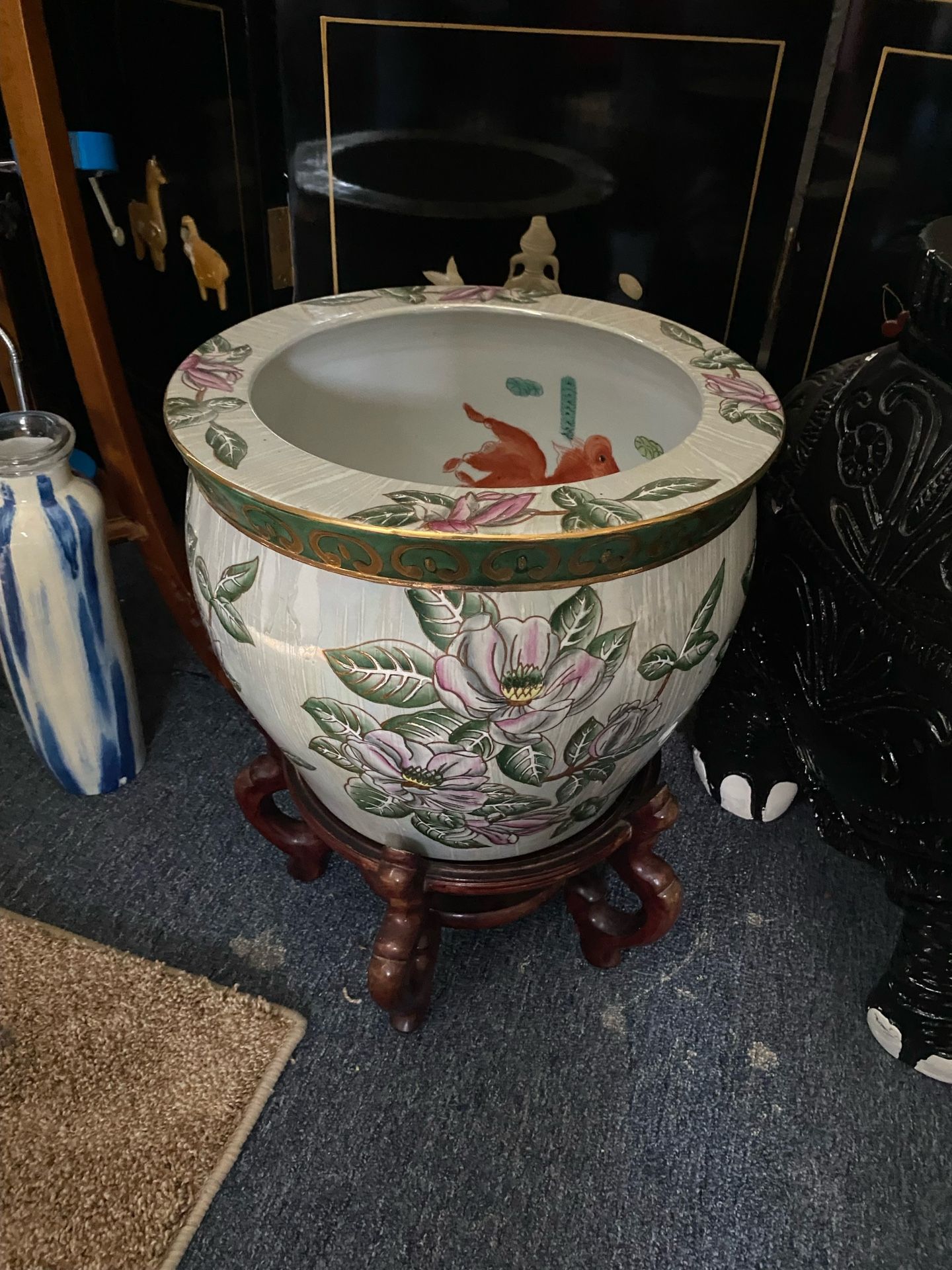 Large vintage Chinese porcelain fish bowl