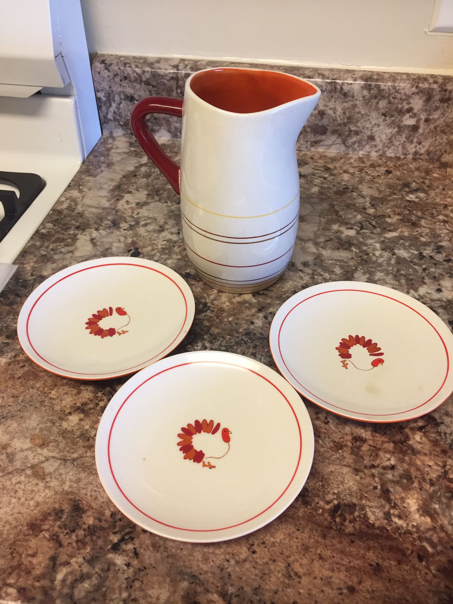 Cute thanksgiving ceramic plates and pitcher