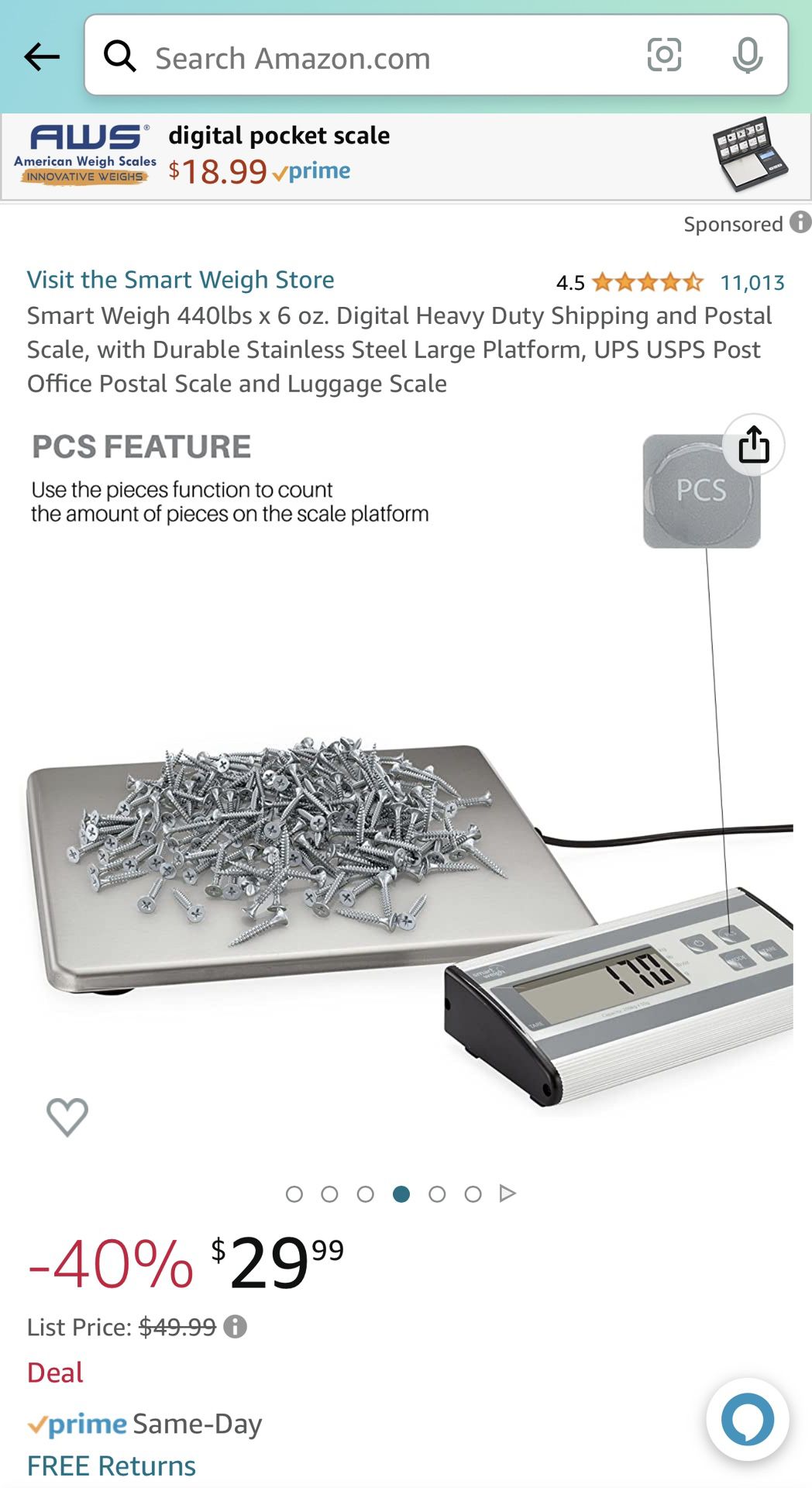 Smart Weigh 440lbs x 6 oz. Digital Heavy Duty Shipping and Postal Scale,  with Durable Stainless Steel Large Platform, UPS USPS Post Office Postal