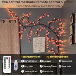 2 Pcs /LED Cherry Blossom Tree Branch Lights For Wall,Cherry Blossom Lights With Remote,Timer,8 Lighting Modes,Flexible Willow Vine Twig Fairy