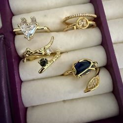 Women’s gold multiple style adjustable Ring set