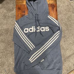 Adidas Hoodie – Blue w/ White Stripes (Size Large)