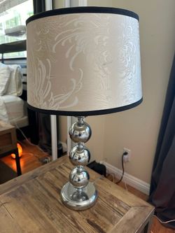 Chrome Stacked Ball Table Lamp with Floral Shade