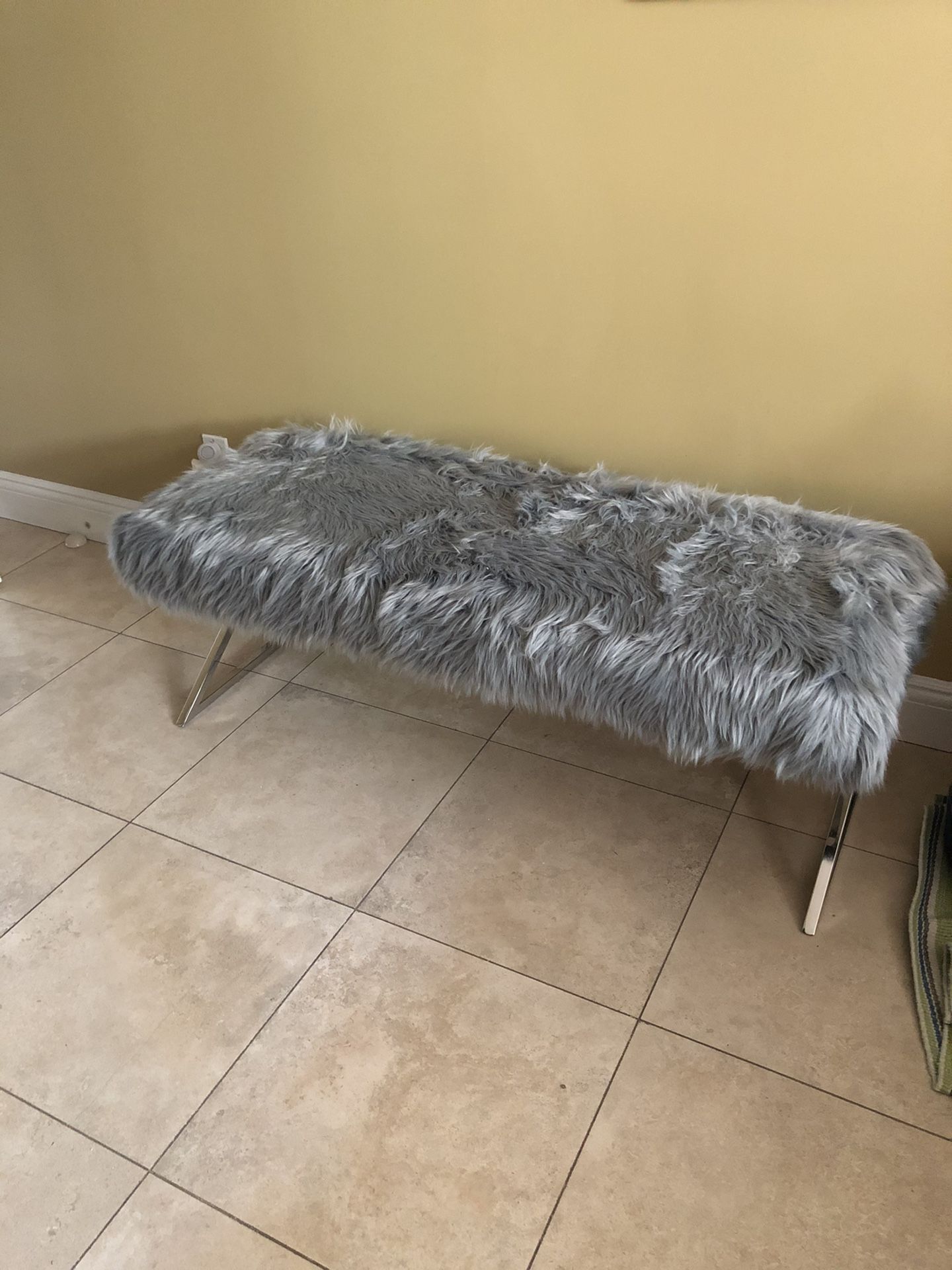 Faux Fur Chrome Bench