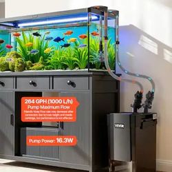 Canister Filter, 2-Stage External Aquarium Filter with Powerful Pump, VEVOR - 264GPH , Quite Water Circulation Cleaning Machine - Black, NEW