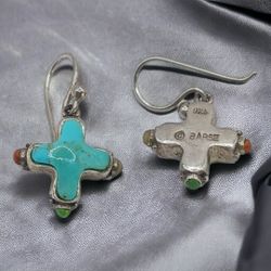 Barse 925 Turquoise Cross Earrings,