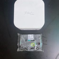 Brother P-touch CUBE Label Maker With White Tape And New Clear Laminated Tape Still In Package