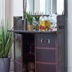 Brand New Dark Brown Leatherette Bar Cabinet