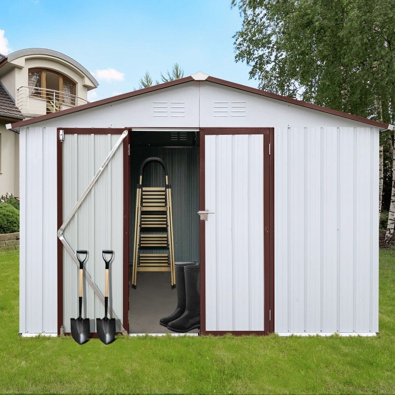 Metal garden sheds 12ftx10ft outdoor storage sheds white+coffee