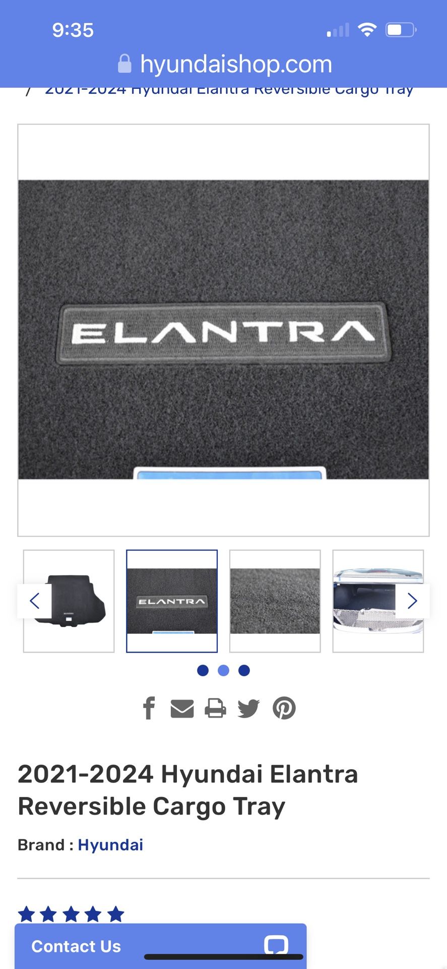 2021-2024 Hyundai Elantra Authentic Reversible Cargo Tray