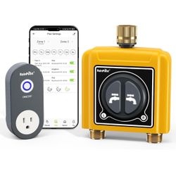RAINPOINT WiFi Water Timer with Brass Inlet & Outlet，2 Zone WiFi Hose Timer for Lawn,WiFi Sprinkler Controller via APP/Voice Control,Automatic Waterin