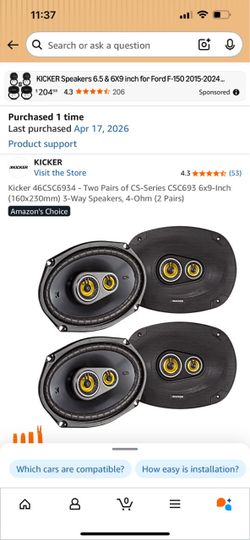 Kicker 150W RMS 450W MAX 6x9 Speakers