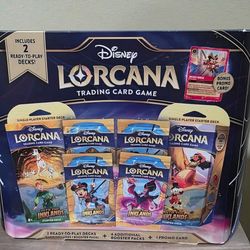 Disney Lorcana Trading Card Game. 2 started decks,6 booster packs and 1 Mickey Mouse promo card
