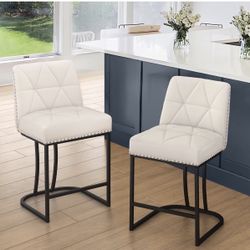 2X Beige Color 24” Fabric Barstools 