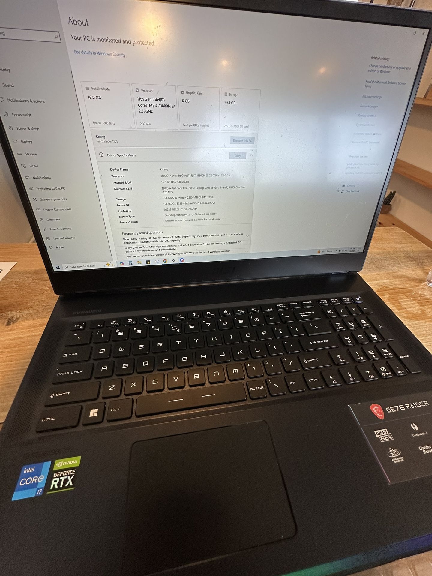 MSI GE76 Raider Gaming Laptop – RTX 3060 i7 16GB RAM 1TB