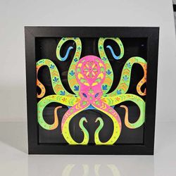 Neon Octopus Shadow Box Art