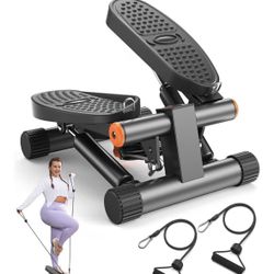 Mini Stepper with 300LBS Loading Capacity, Hydraulic Fitness Stepper with LCD Monitor and Resistance Bands