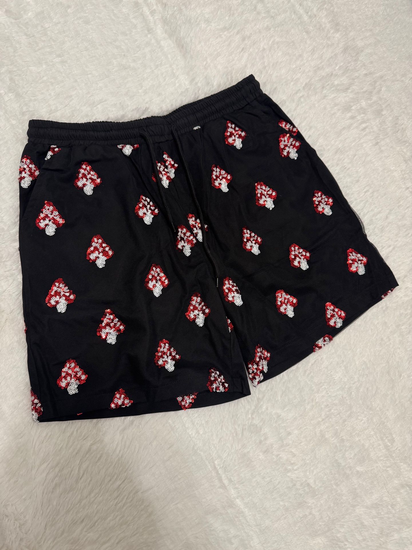 New L men’s mushroom shorts hippie rave raver festival Alice wonderland beyond