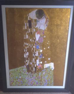 Kiss  by Gustav Klimt Professional Giclee Replica On Wood Board Framed 20" X 28"