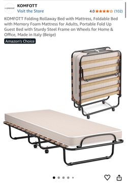 KOMFOTT Folding Rollaway Bed with Memory Foam Mattress