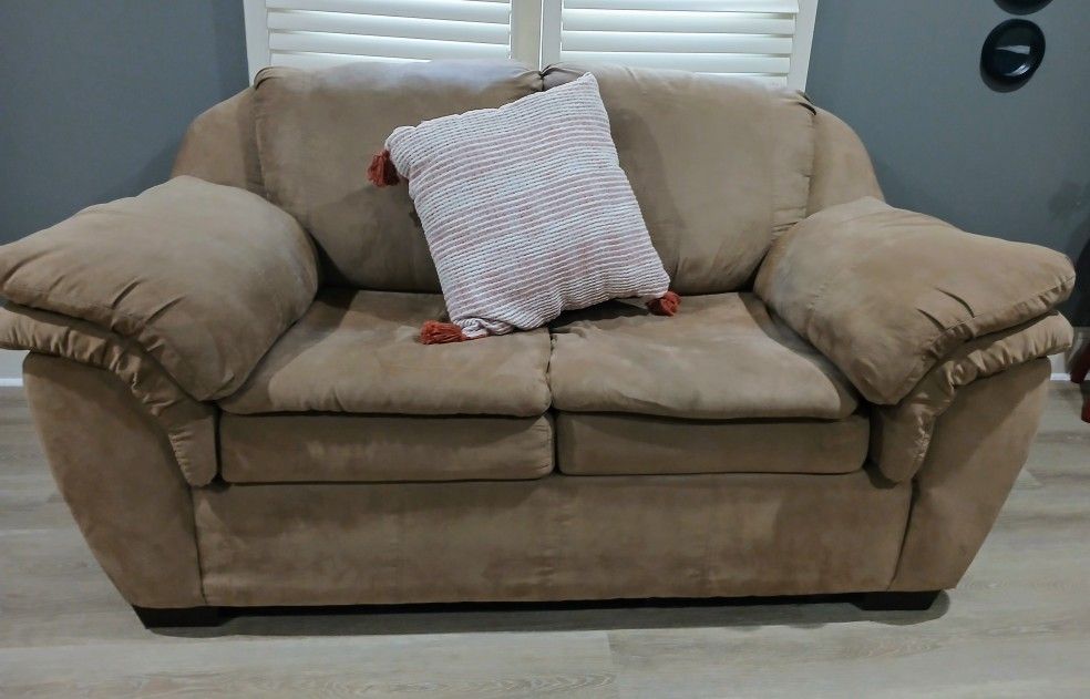 MOVING & This MUST GO: SINGLE COUCH- Tan Microfiber