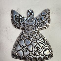 Vintage Pewter Angel Made in Mexico A La Carte Plants Flowers Hand Crafted