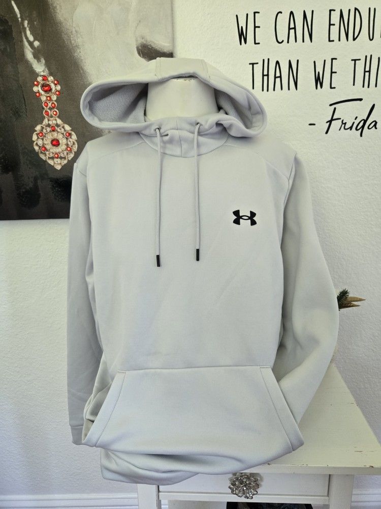 Under Armour Light Grey Pullover Hoodie Size Large Loose Fit 