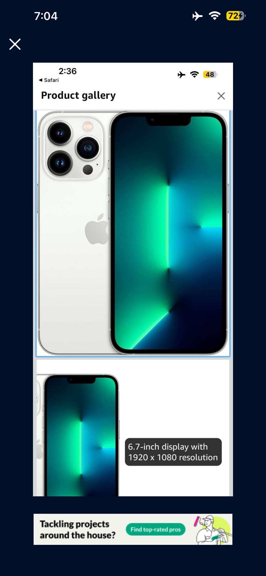 Unlocked IPhone 13 Pro Max Silver 128g