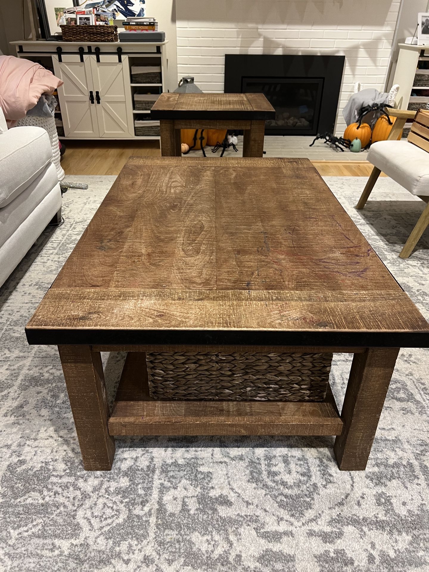 Coffee table + Side table Set - Sturdy Wood With Storage
