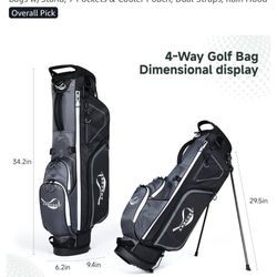 Golf Stand Bag with 4 Way Full Length Dividers, 4.4 Lbs Lightweight Golf Bag for Men Women, Waterproof Golf Carry Bags w/Stand, 7 Pockets & Cooler Pou