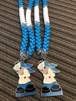 🇬🇹 I ❤️ Guatemala Little Guatemalan Boy White & Blue Design Beaded Necklace - Brand New